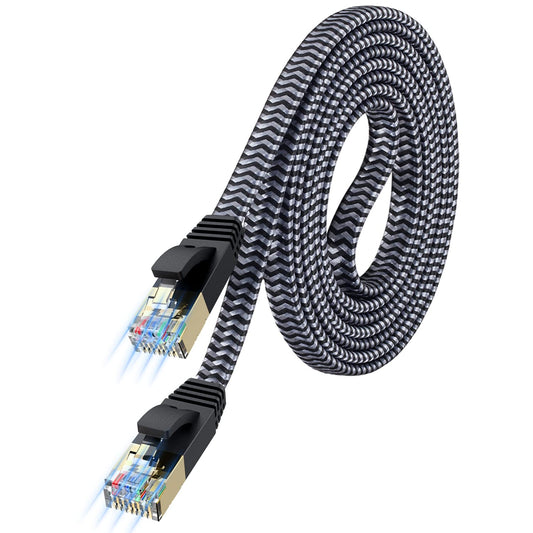 Cat 7 Ethernet Cable 10Ft - Flat Design, Easy Install, Nylon Braided, More Durable High Speed Internet Cable Network Cord Shielded LAN Cables for Computers, Routers, Switches, and Gaming Consoles